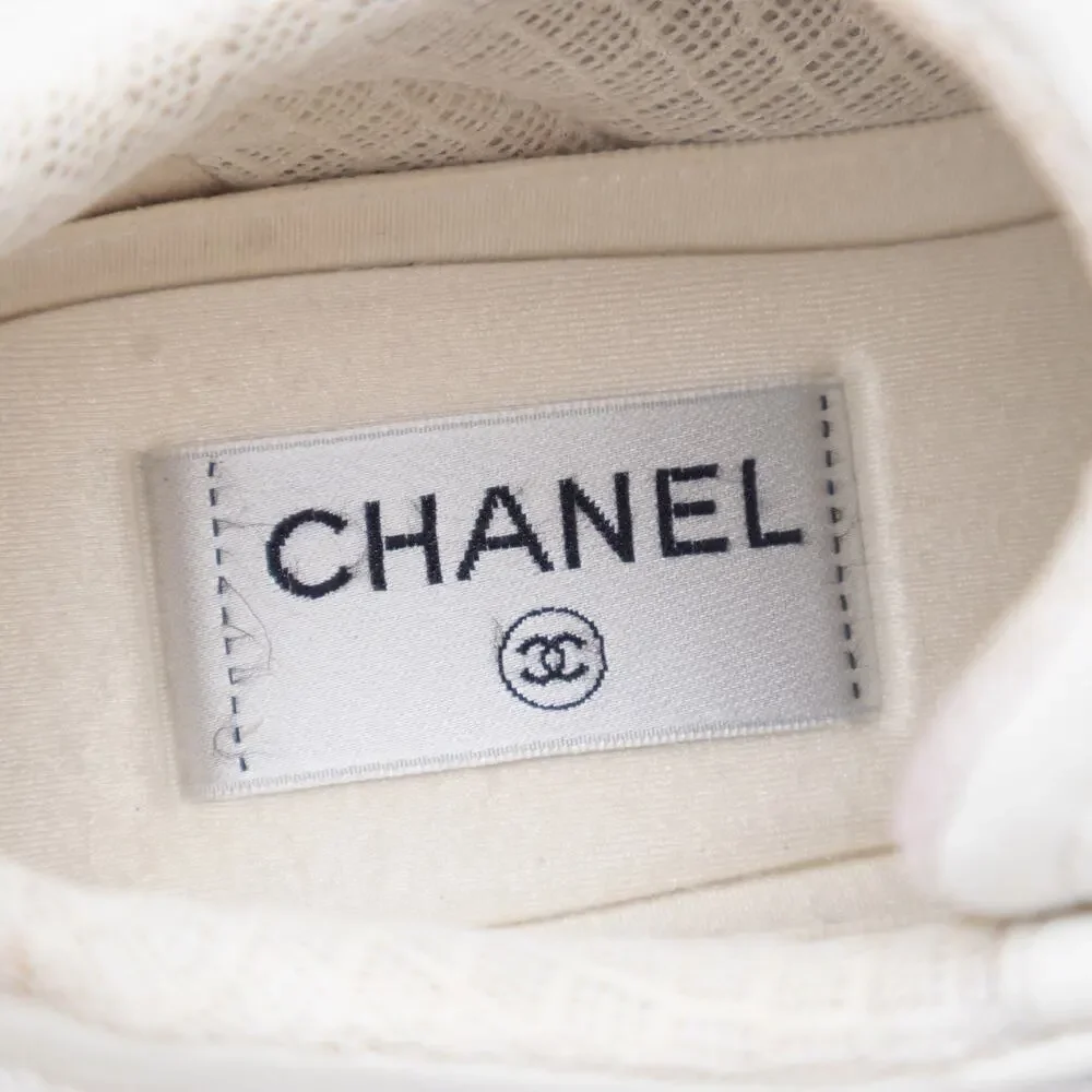 $1K CHANEL 2020 White Sequin Leather CC Low-Top Sneakers Trainers 39.5 US 9.5